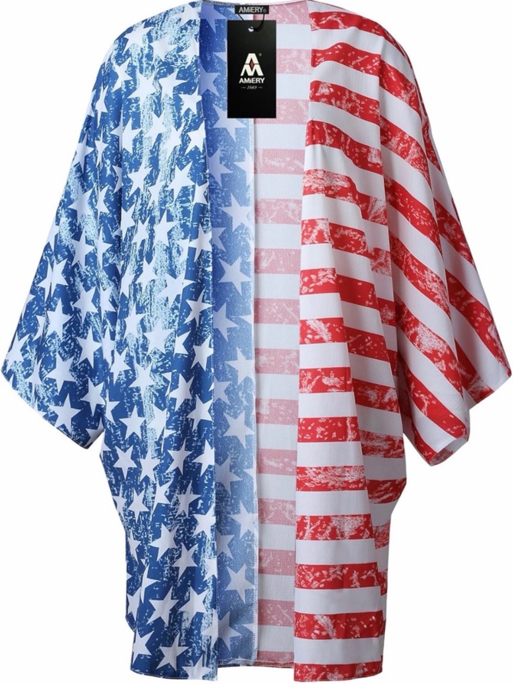 American Flag Kimono Cover-Up in Red, White & Blue - Picture 2 of 3
